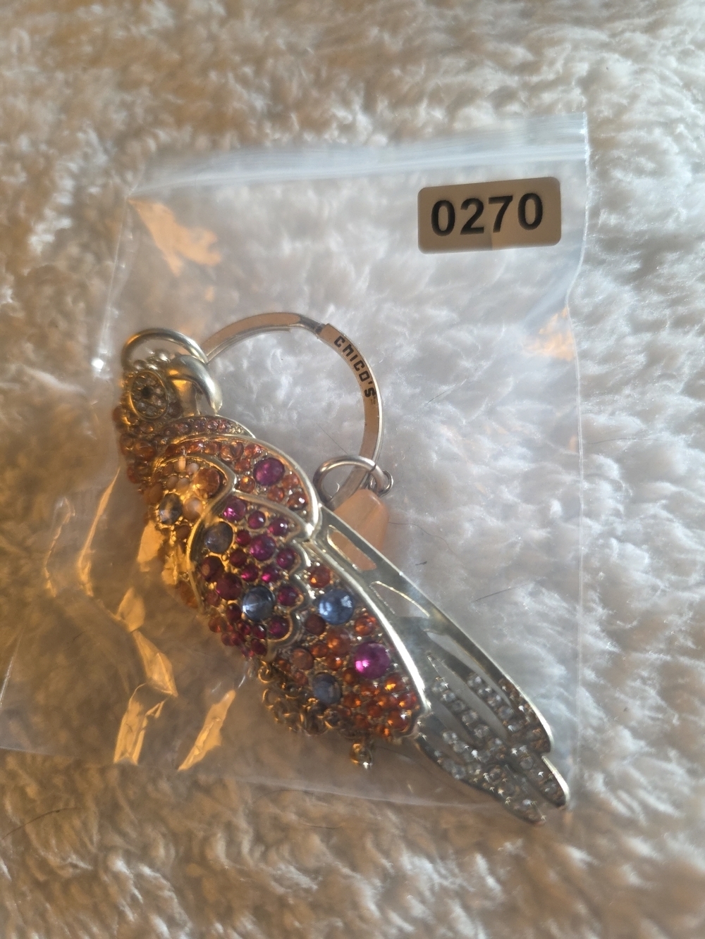 Chico's Silver-Tone Crystal Butterfly Keychain with Multicolor Stones